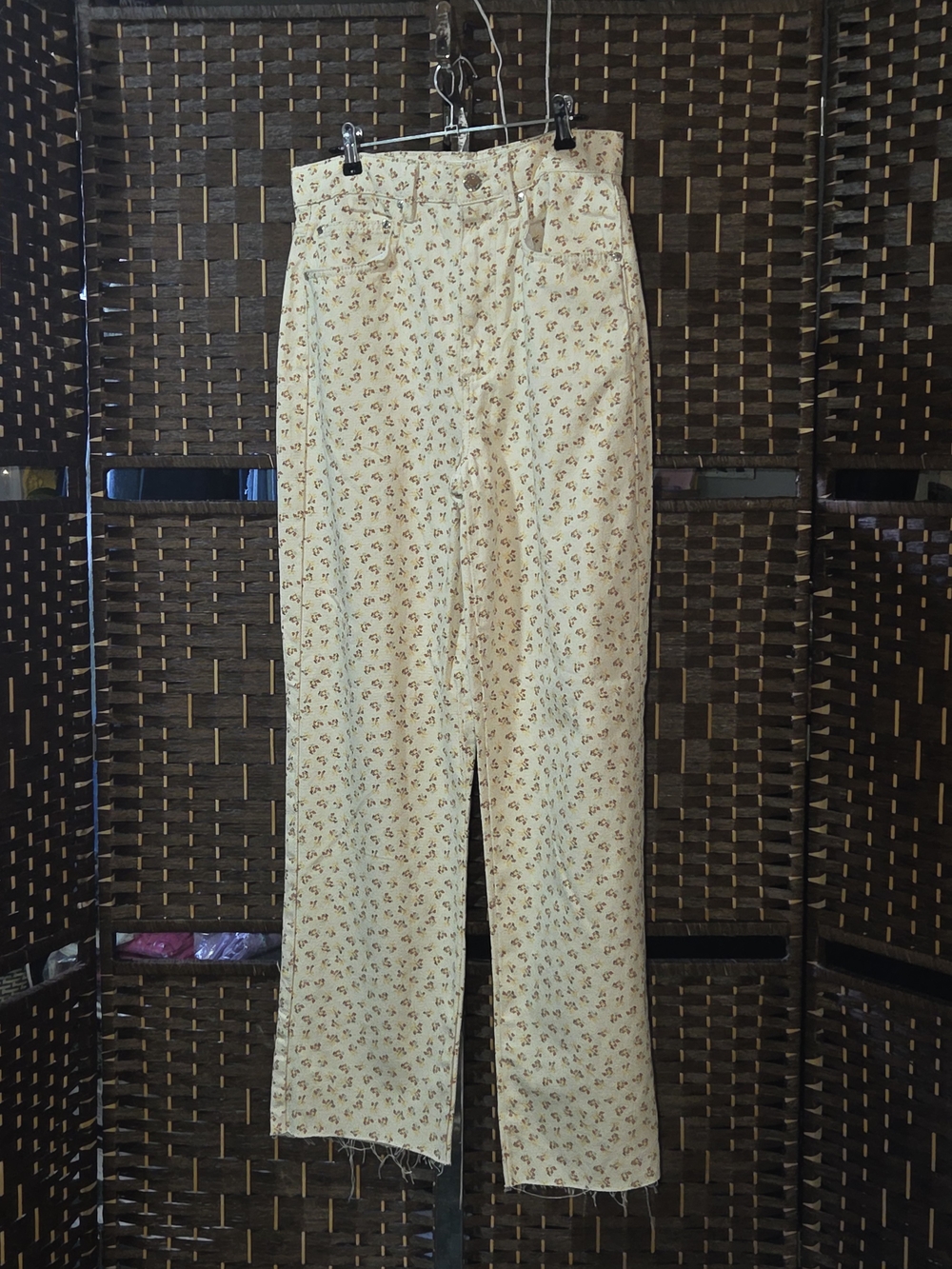 High-Rise Cream Floral Straight-Leg Jeans